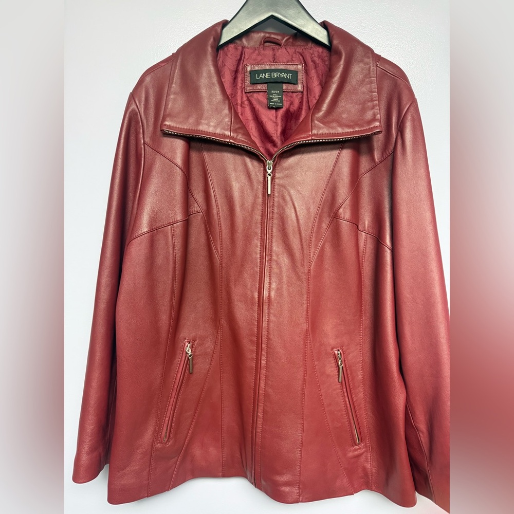 Lane Bryant Women's full zip Red Leather Jacket size 22/24 - Picture 3 of 16